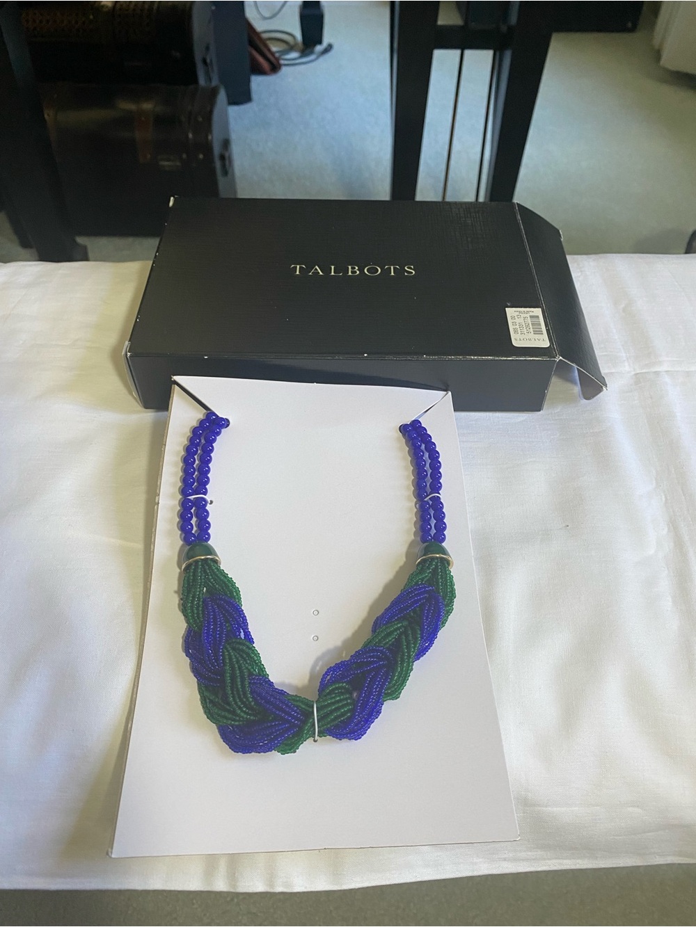 Talbots Blue & Green Beaded Statement Necklace